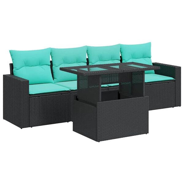 vidaXL 5-delige Loungeset met kussens poly rattan acacia zwart