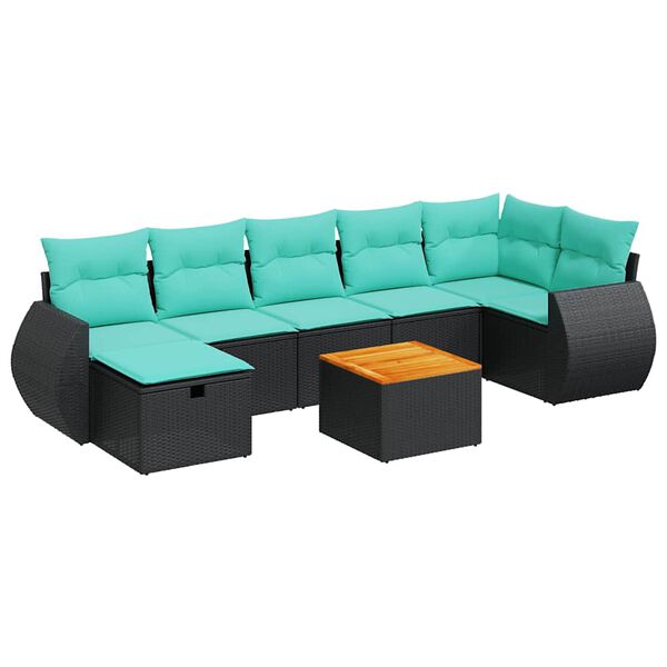 vidaXL 8-delige Loungeset met kussens poly rattan zwart