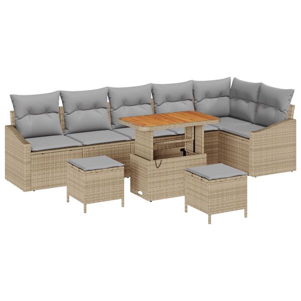 vidaXL Tuinbankenset met kussen 9 pcs Beige poly rattan