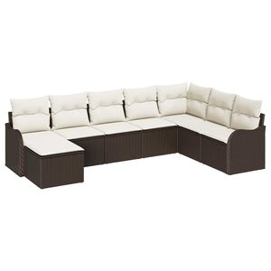 vidaXL Tuin Sofa Set met kussen 8 pcs Bruin en wit Poly riet