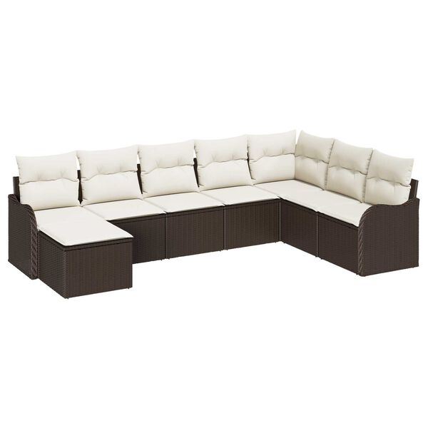 vidaXL Tuin Sofa Set met kussen 8 pcs Bruin en wit Poly riet