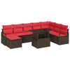 vidaXL Tuin Sofa Set met kussen 9 pcs Bruin en Rood poly rattan