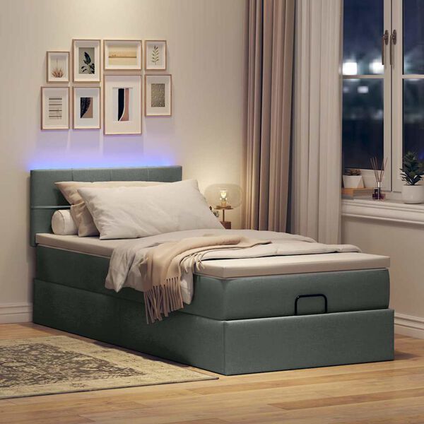 vidaXL Ottoman bed met matras en LED's 90x190cm stof donkergrijs