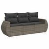 vidaXL 3-delige Loungeset met kussens poly rattan grijs