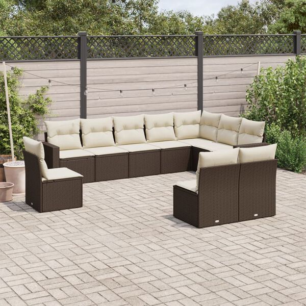 vidaXL 10-delige Loungeset met kussens poly rattan bruin