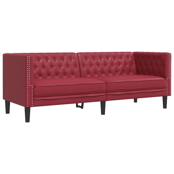 vidaXL 3-delige Loungeset Chesterfield-stijl kunstleer wijnrood