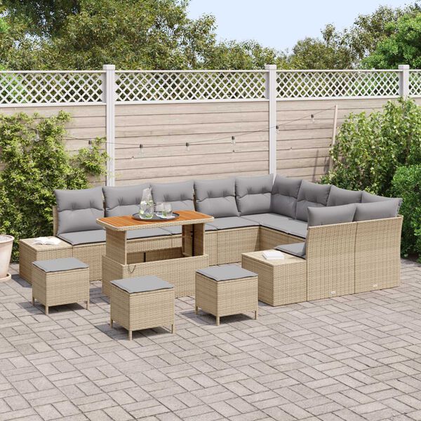 vidaXL Tuin Sofa Set met opslag 13 pcs Beige Poly riet