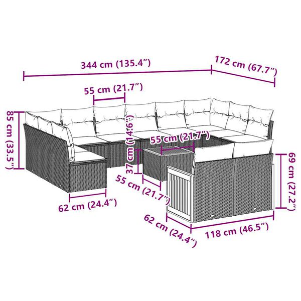 vidaXL 13-delige Loungeset met kussens poly rattan zwart