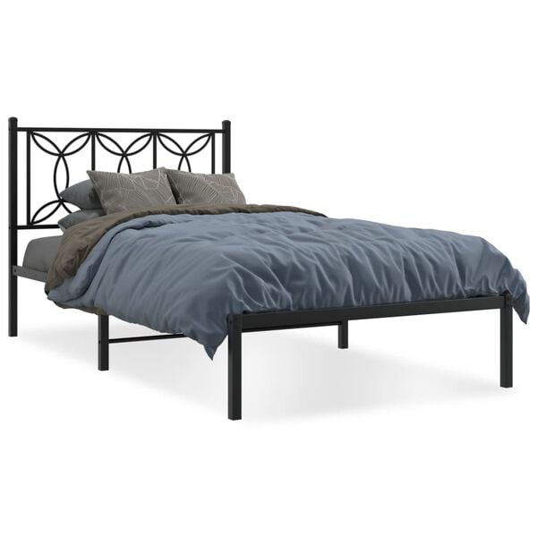vidaXL Bedframe met hoofdbord metaal zwart 100x190 cm