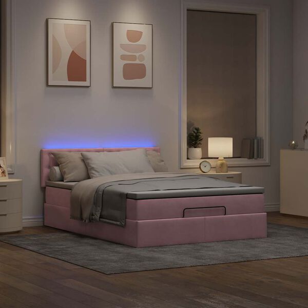 vidaXL Ottoman bed met matras en LED's 140x200cm fluweel roze