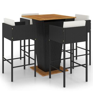 vidaXL 5-delige Tuinbarset met kussens poly rattan zwart