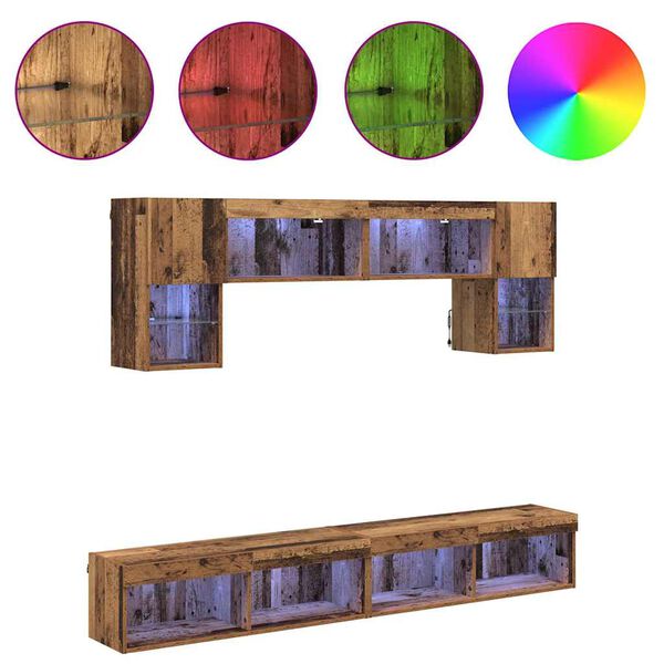 vidaXL TV Wand Eenheden met LED 6 pcs Oud Hout Bewerkt hout