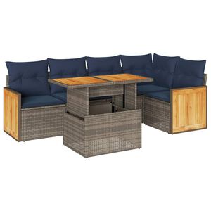 vidaXL 6-delige Loungeset met kussens poly rattan acacia grijs