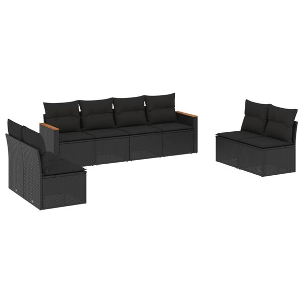 vidaXL 8-delige Loungeset met kussens poly rattan zwart