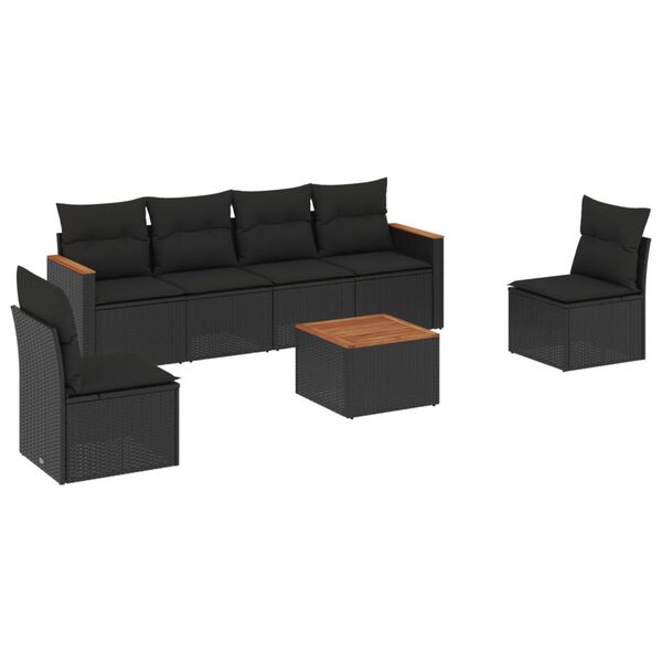 vidaXL 7-delige Loungeset met kussens poly rattan zwart