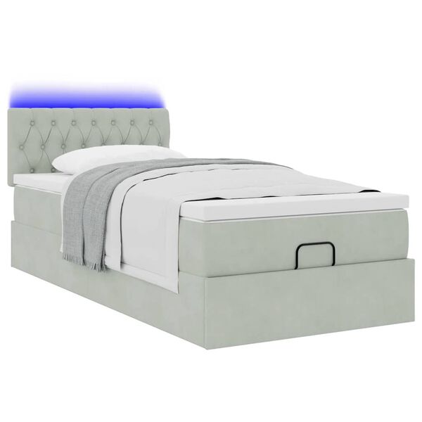 vidaXL Ottoman bed met matras en LED's 90x190cm fluweel lichtgrijs
