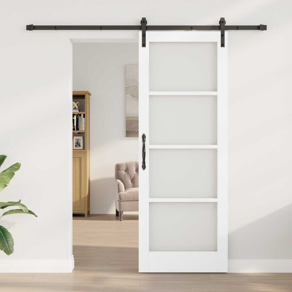 vidaXL Schuifdeur ORKDAL Wit 78 x 211 cm Massief grenenhout en glas