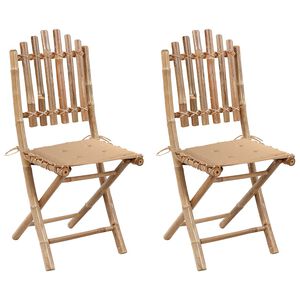 vidaXL Opklapbare stoelen (2 stuks) met kussens, bamboe