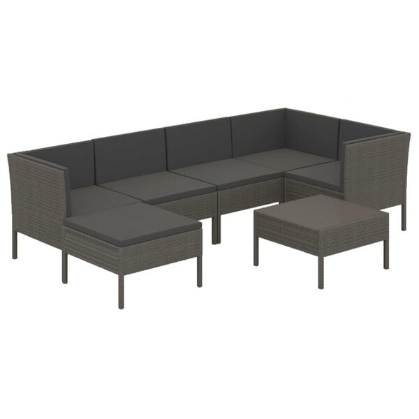vidaXL 7-delige Loungeset met kussens poly rattan grijs