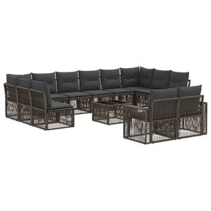 vidaXL Tuinbankenset 13 pcs Grijs en Donkergrijs poly rattan