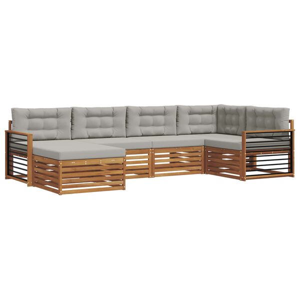 vidaXL Buiten bankenset met kussen 6 pcs Natuurlijk en Lichtgrijs