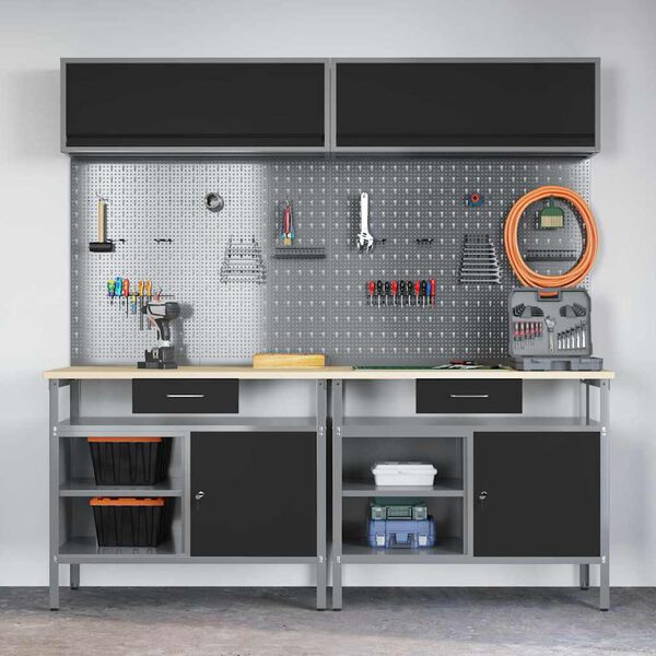 vidaXL Werkbankset met lade 8 pcs Zwart 200 x 55 x 200 cm Staal