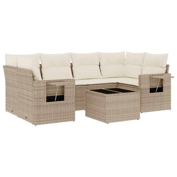 vidaXL 7-delige Loungeset met kussens poly rattan beige