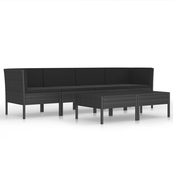 vidaXL 6-delige Loungeset met kussens poly rattan zwart