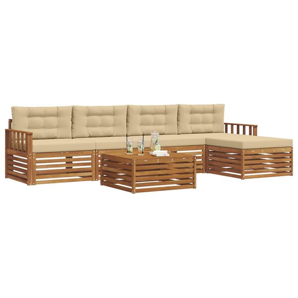 vidaXL Buiten bankenset met kussen 6 pcs Natuurlijk en Beige