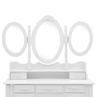 vidaXL Kaptafel met kruk en drievoudige spiegel wit