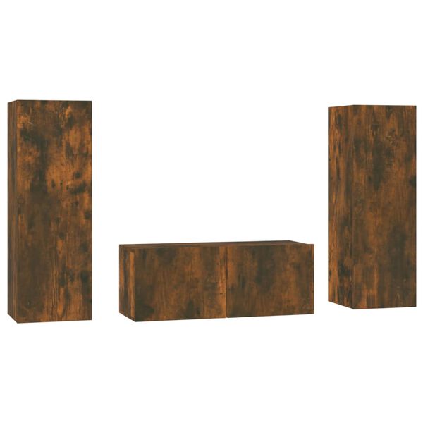 vidaXL 3-delige Tv-meubelset bewerkt hout gerookt eikenkleurig