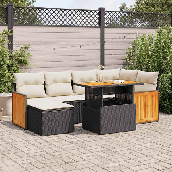 vidaXL 7-delige Loungeset met kussens poly rattan acacia zwart