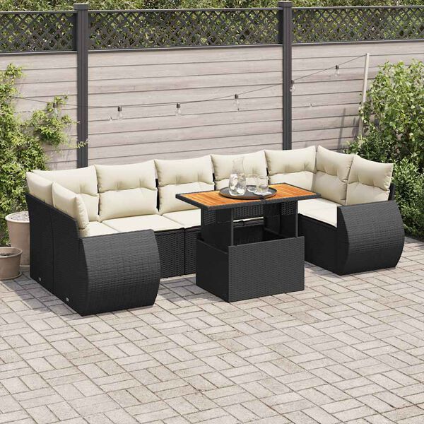 vidaXL 8-delige Loungeset met kussens poly rattan zwart