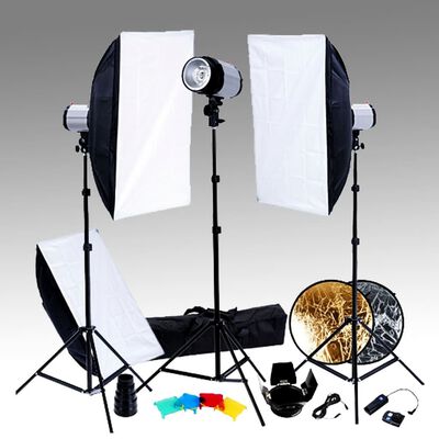 Fotostudio set 3 flitslampen softboxen 50x70 en statieven