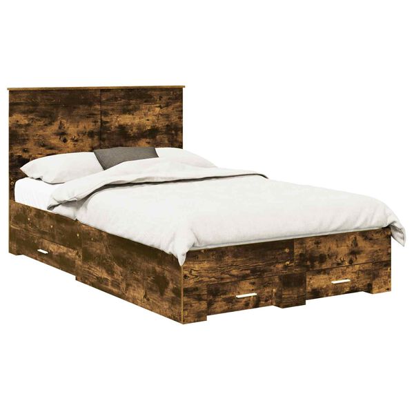 vidaXL Bedframe met hoofdeinde Gerookt eiken 120 x 190 cm Bewerkt hout