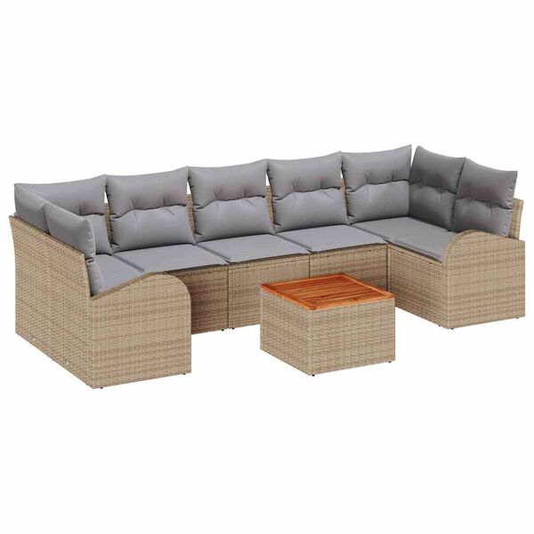 vidaXL Tuinbankenset met kussen 8 pcs Beige poly rattan
