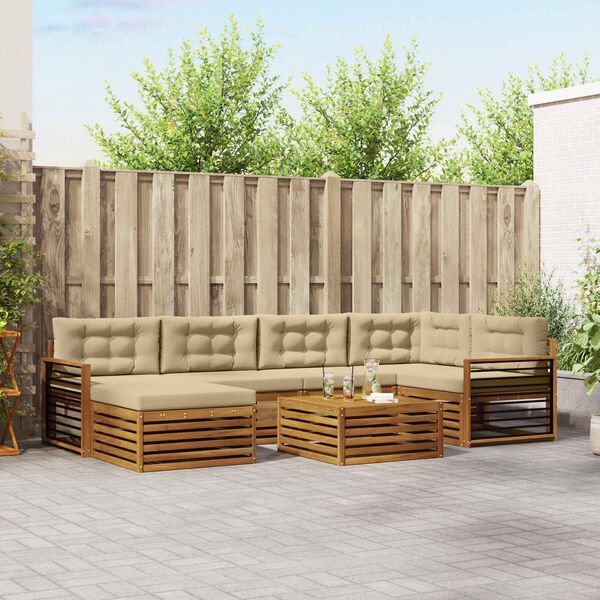 vidaXL Buiten bankenset met kussen 7 pcs Natuurlijk en Beige