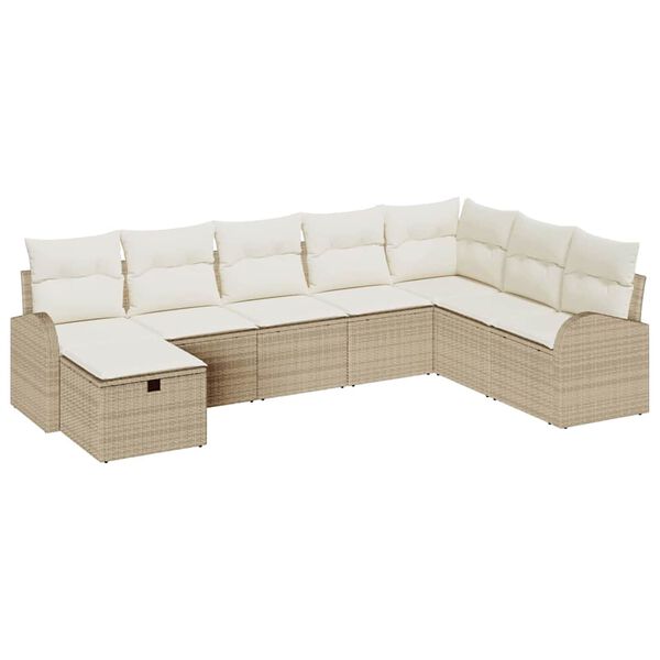 vidaXL Bankstel met kussen beige en cr&egrave;mekleurig poly rattan