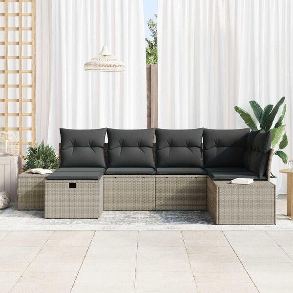 vidaXL Tuin Sofa Set met kussen 6 pcs Lichtgrijs poly rattan