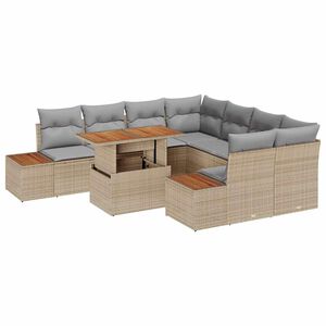 vidaXL Tuin Eetset met kussen 9 pcs Beige en Grijs