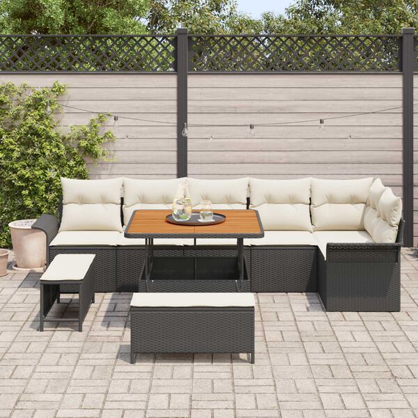 vidaXL Tuin Sofa Set met kussen 9 pcs Zwart en Cr&egrave;me 100 x 100 x 71 cm