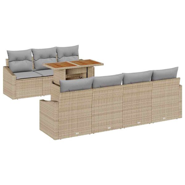 vidaXL Tuin Sofa Set met opslag 8 pcs Beige Poly riet