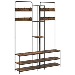 vidaXL Kapstok met schoenenbank Gerookt eiken 143 x 30 x 199,5 cm
