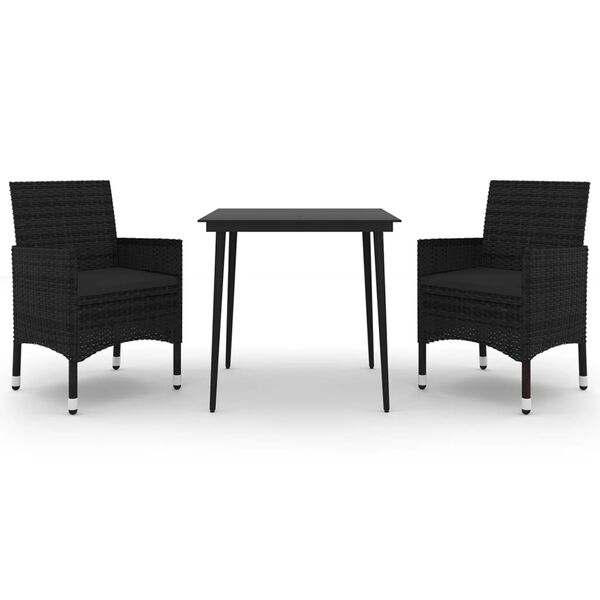 vidaXL 3-delige Tuinset met kussens poly rattan en glas