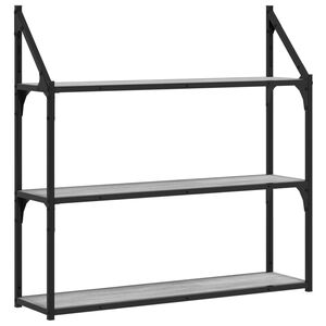 vidaXL Wandrek 3-laags 80x21x78,5 cm bewerkt hout grijs sonoma