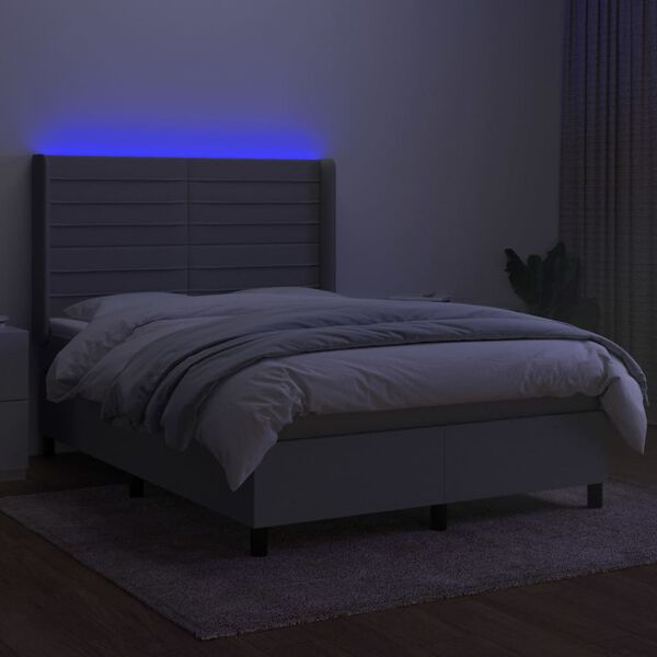 vidaXL Boxspring met matras en LED stof lichtgrijs 140x190 cm