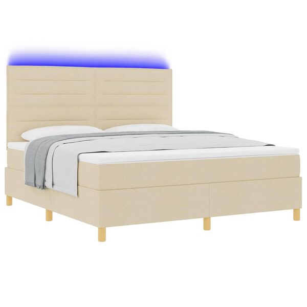 vidaXL LED Box Spring Bed met matras Cr&egrave;me 180 x 200 cm Stof