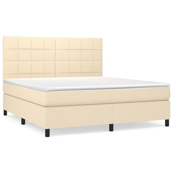 vidaXL Boxspring met matras stof cr&egrave;mekleurig 160x200 cm