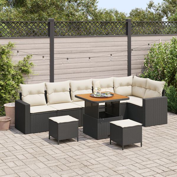vidaXL Tuin Sofa Set met kussen met opslag 9 pcs Zwart en cr&egrave;me