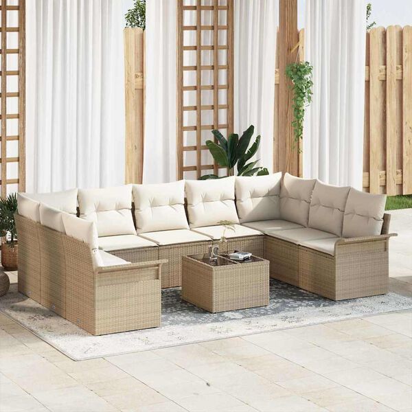 vidaXL Tuinbankenset met kussen 10 pcs Beige poly rattan